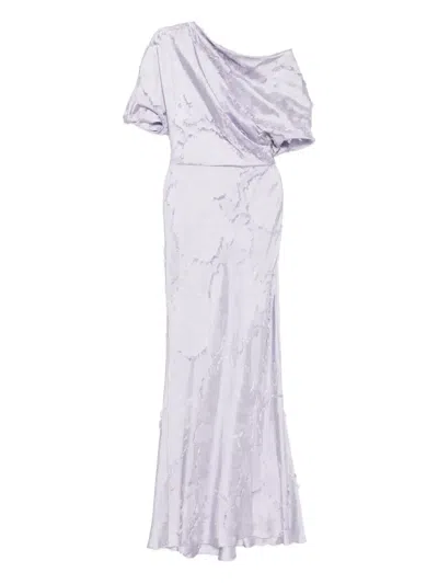 Amsale Floral-jacquard Dress In Purple