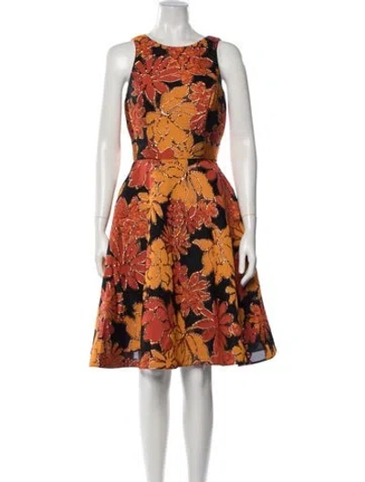 Pre-owned Amsale Floral Print Knee-length Dress In Orange