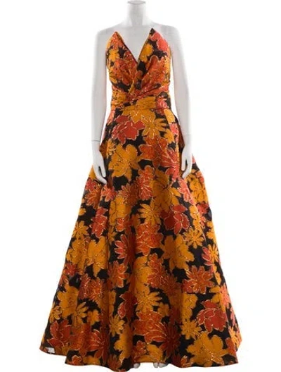 Pre-owned Amsale Floral Print Long Dress