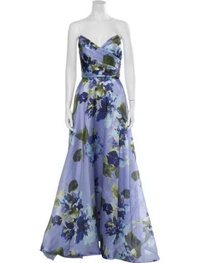 Pre-owned Amsale Floral Print Long Dress In Blue