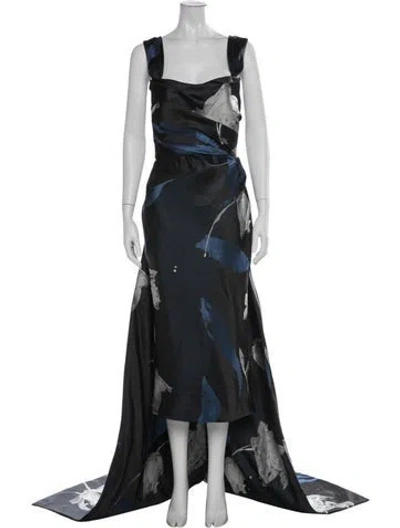 Pre-owned Amsale Floral Print Long Dress In Blue