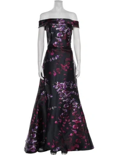 Pre-owned Amsale Floral Print Long Dress In Blue