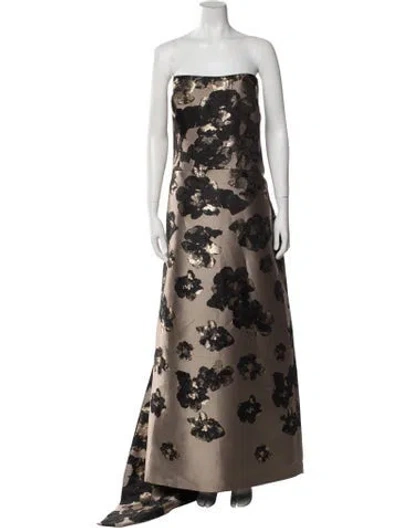 Pre-owned Amsale Floral Print Long Dress In Brown