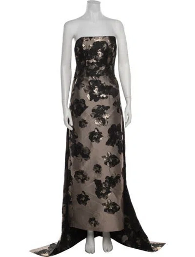 Pre-owned Amsale Floral Print Long Dress In Brown