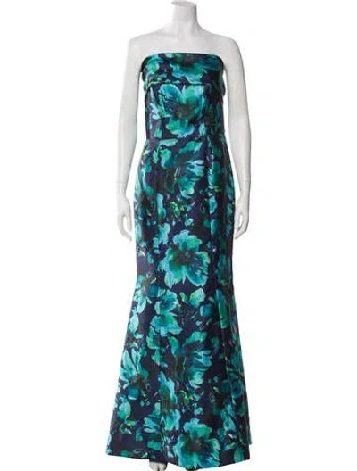 Pre-owned Amsale Floral Print Long Dress In Green