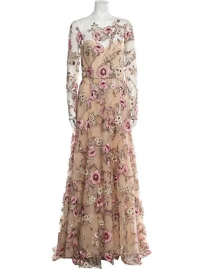Pre-owned Amsale Floral Print Long Dress In Neutral