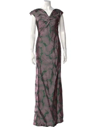 Pre-owned Amsale Floral Print Long Dress In Purple
