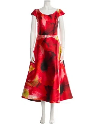 Pre-owned Amsale Floral Print Long Dress In Red