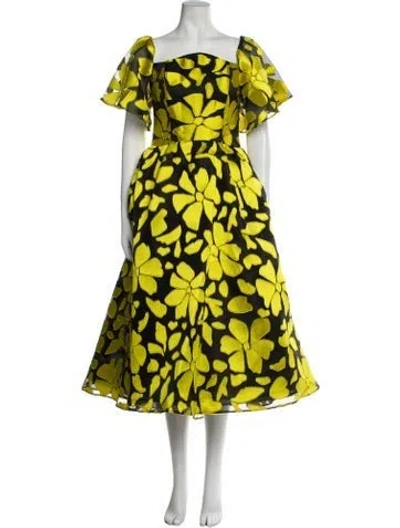 Pre-owned Amsale Floral Print Long Dress In Yellow