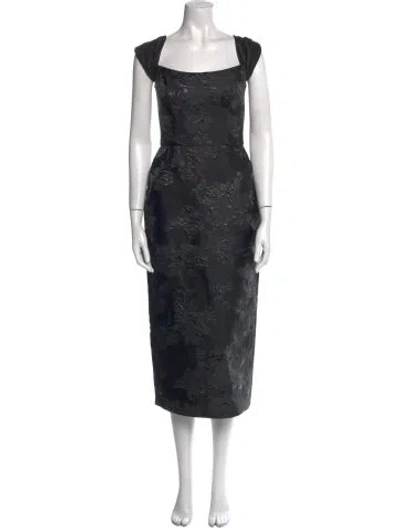 Pre-owned Amsale Floral Print Midi Length Dress In Black