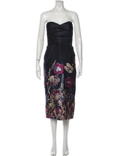 Pre-owned Amsale Floral Print Midi Length Dress In Blue