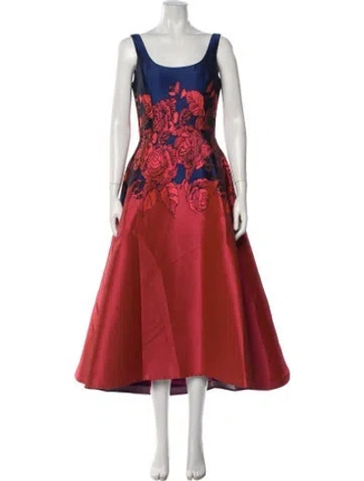 Pre-owned Amsale Floral Print Midi Length Dress In Blue