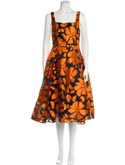 Pre-owned Amsale Floral Print Midi Length Dress In Orange