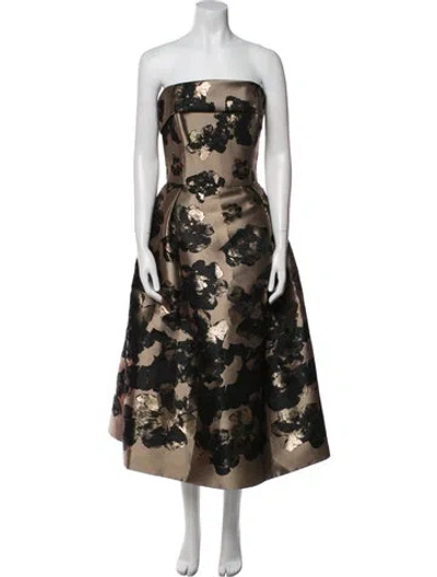 Pre-owned Amsale Floral Print Midi Length Dress W/ Tags In Black