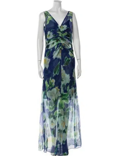 Pre-owned Amsale Floral Print Mini Dress In Green