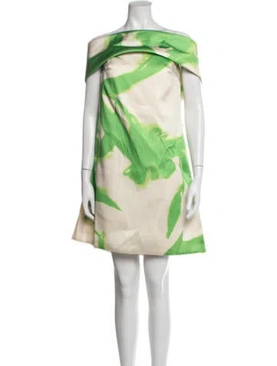 Pre-owned Amsale Floral Print Mini Dress In Green