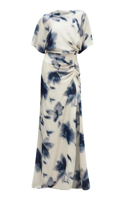 Amsale Floral-print Gauze Dress In White