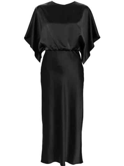 Amsale Draped Satin Gown In Black