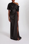 Amsale Fluid Satin Off-the-shoulder Gown In Black