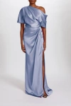Amsale Fluid Satin Off-the-shoulder Gown In Blue