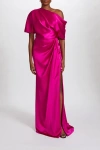 Amsale Fluid Satin Off-the-shoulder Gown In Pink