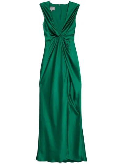Amsale Fluid Twisted Draped Dress In Green