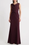 Amsale Gathered Waist Crepe Gown In Burgundy