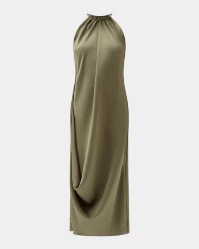 Amsale Halterneck Draped Midi Dress In Green