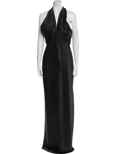 Pre-owned Amsale Halterneck Long Dress In Black