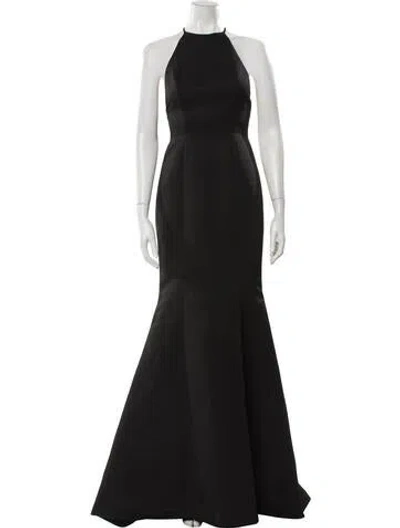 Pre-owned Amsale Halterneck Long Dress In Black