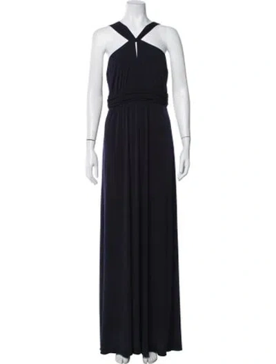 Pre-owned Amsale Halterneck Long Dress In Black