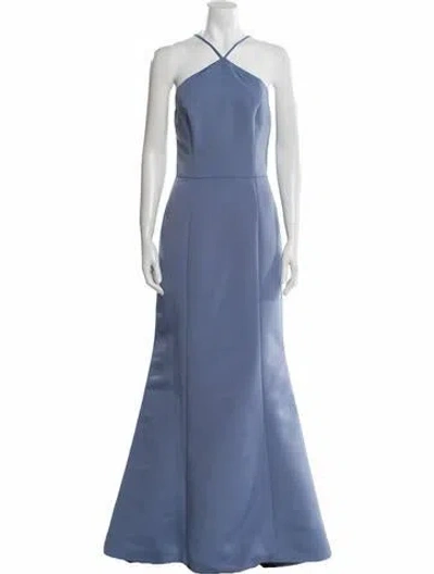 Pre-owned Amsale Halterneck Long Dress In Blue