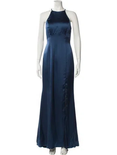 Pre-owned Amsale Halterneck Long Dress In Blue