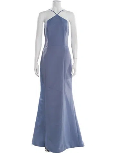 Pre-owned Amsale Halterneck Long Dress In Blue