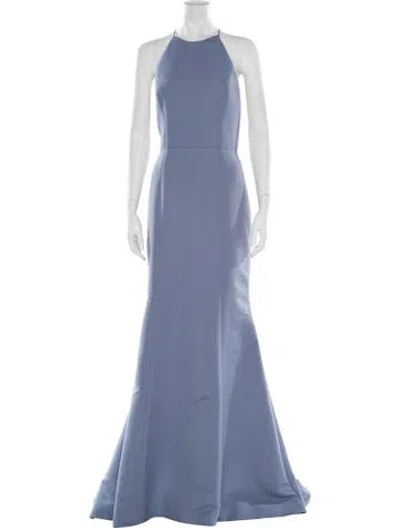 Pre-owned Amsale Halterneck Long Dress In Blue