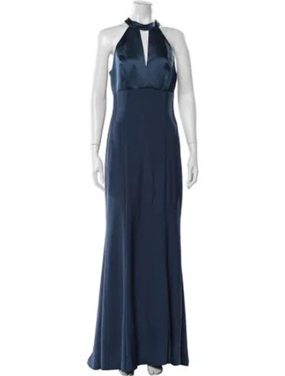 Pre-owned Amsale Halterneck Long Dress In Blue