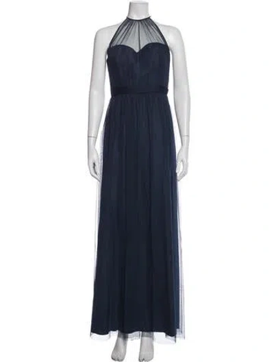 Pre-owned Amsale Halterneck Long Dress In Blue
