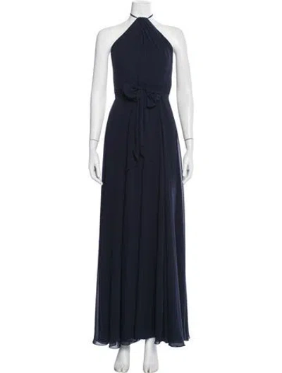 Pre-owned Amsale Halterneck Long Dress In Blue