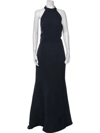 Pre-owned Amsale Halterneck Long Dress In Blue