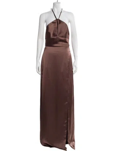 Pre-owned Amsale Halterneck Long Dress In Brown