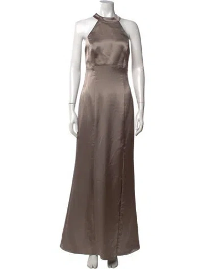 Pre-owned Amsale Halterneck Long Dress In Brown