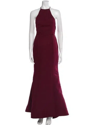 Pre-owned Amsale Halterneck Long Dress In Burgundy