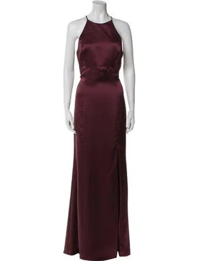 Pre-owned Amsale Halterneck Long Dress In Burgundy