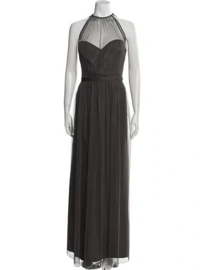Pre-owned Amsale Halterneck Long Dress In Gray