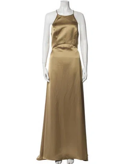 Pre-owned Amsale Halterneck Long Dress In Neutral