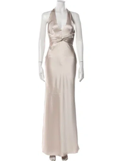 Pre-owned Amsale Halterneck Long Dress In Neutrals
