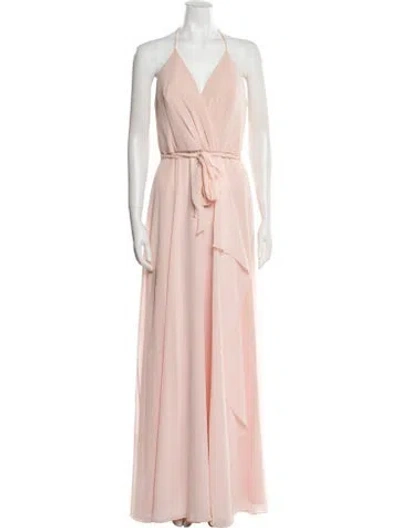 Pre-owned Amsale Halterneck Long Dress In Pink