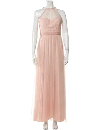 Pre-owned Amsale Halterneck Long Dress In Pink