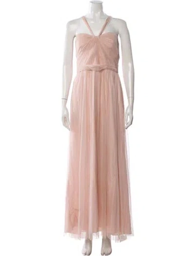 Pre-owned Amsale Halterneck Long Dress In Pink