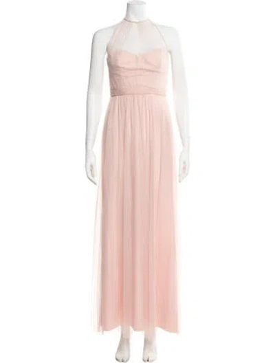 Pre-owned Amsale Halterneck Long Dress In Pink